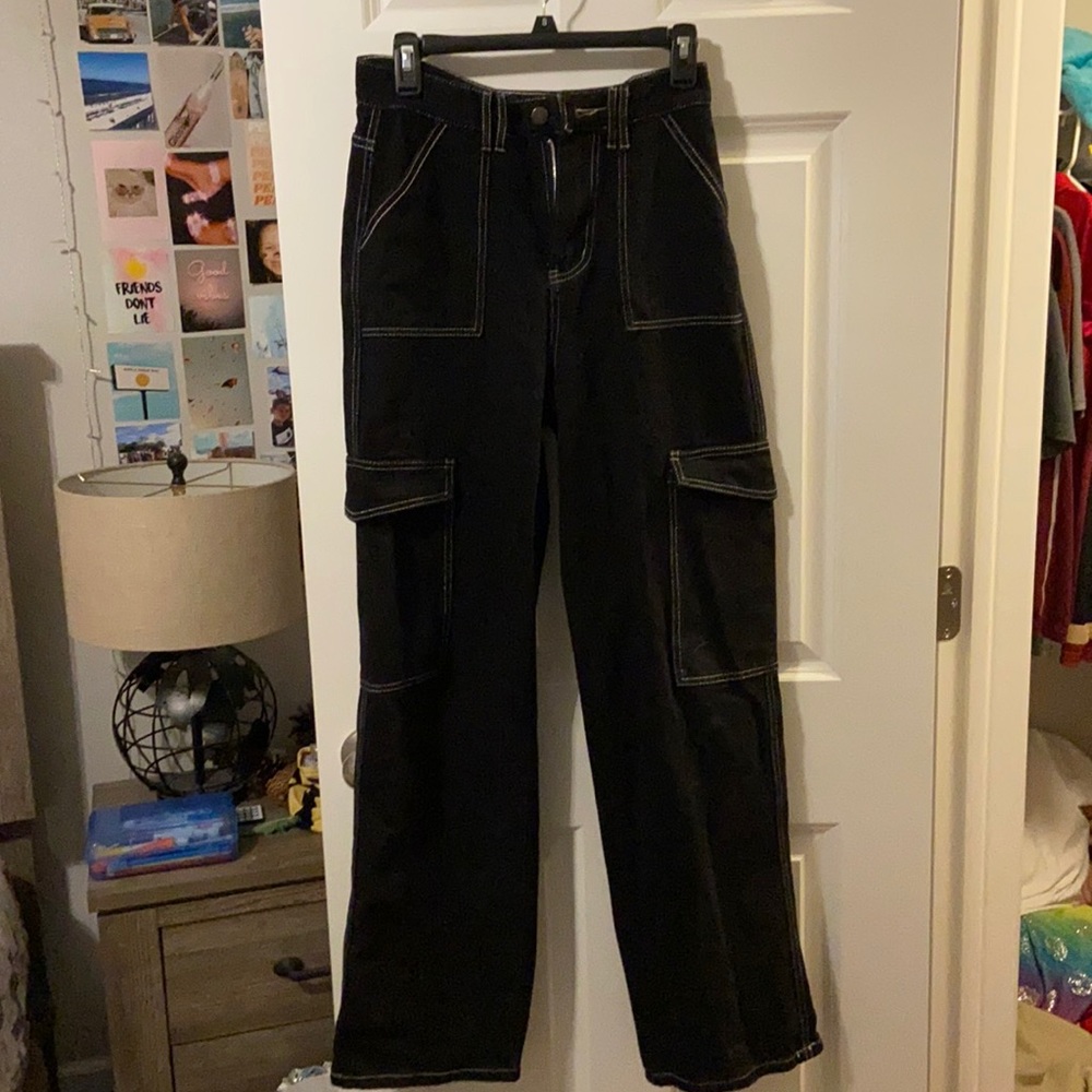 Selling these black and white baggy jeans, perfect for any chilly day